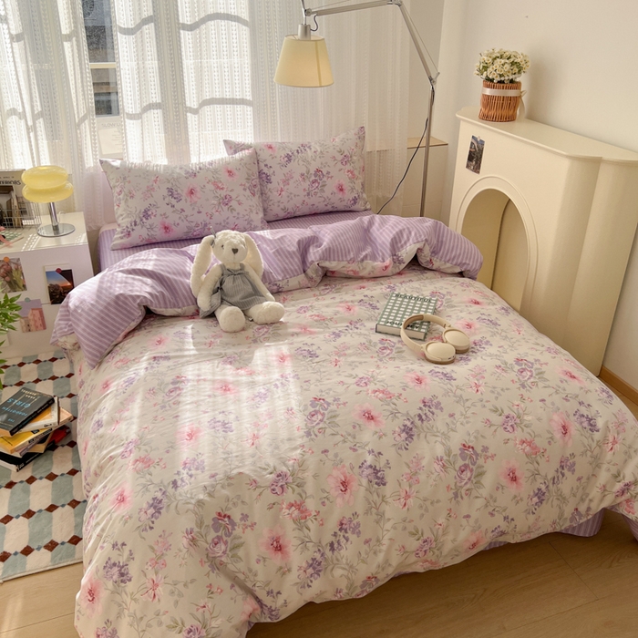 91家纺网 家纺一手货源 找家纺 曼之夏 2026新款全棉印花花卉四件套 锦簇