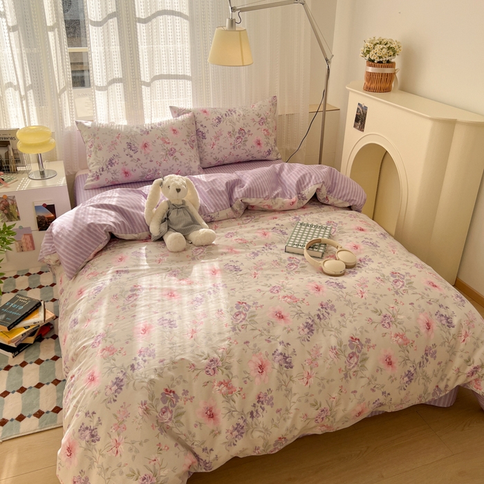 91家纺网 家纺一手货源 找家纺 曼之夏 2026新款全棉印花花卉四件套 锦簇