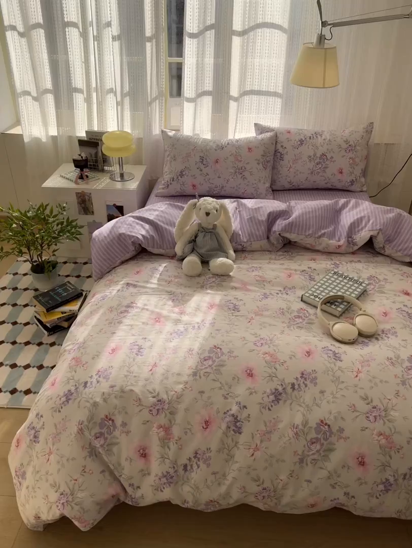 91家纺网 家纺一手货源 找家纺 曼之夏 2026新款全棉印花花卉四件套 锦簇