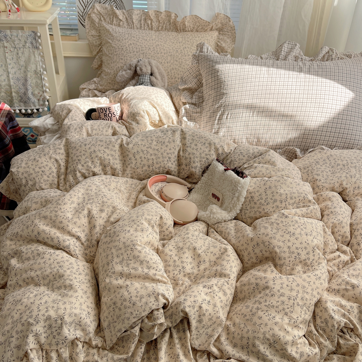 91家纺网 家纺一手货源 找家纺 （总）三朵家纺 2026新款A类云柔水洗棉韩版法式花边云朵棉四件套