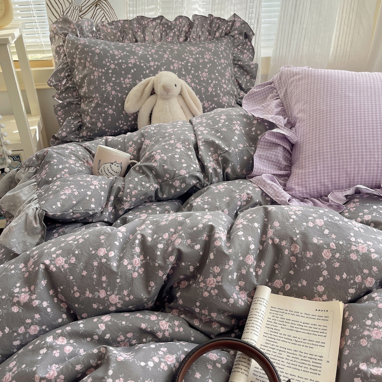 91家纺网 家纺一手货源 找家纺 三朵家纺 2026新款A类云柔水洗棉韩版法式花边云朵棉四件套 罗逸维绿