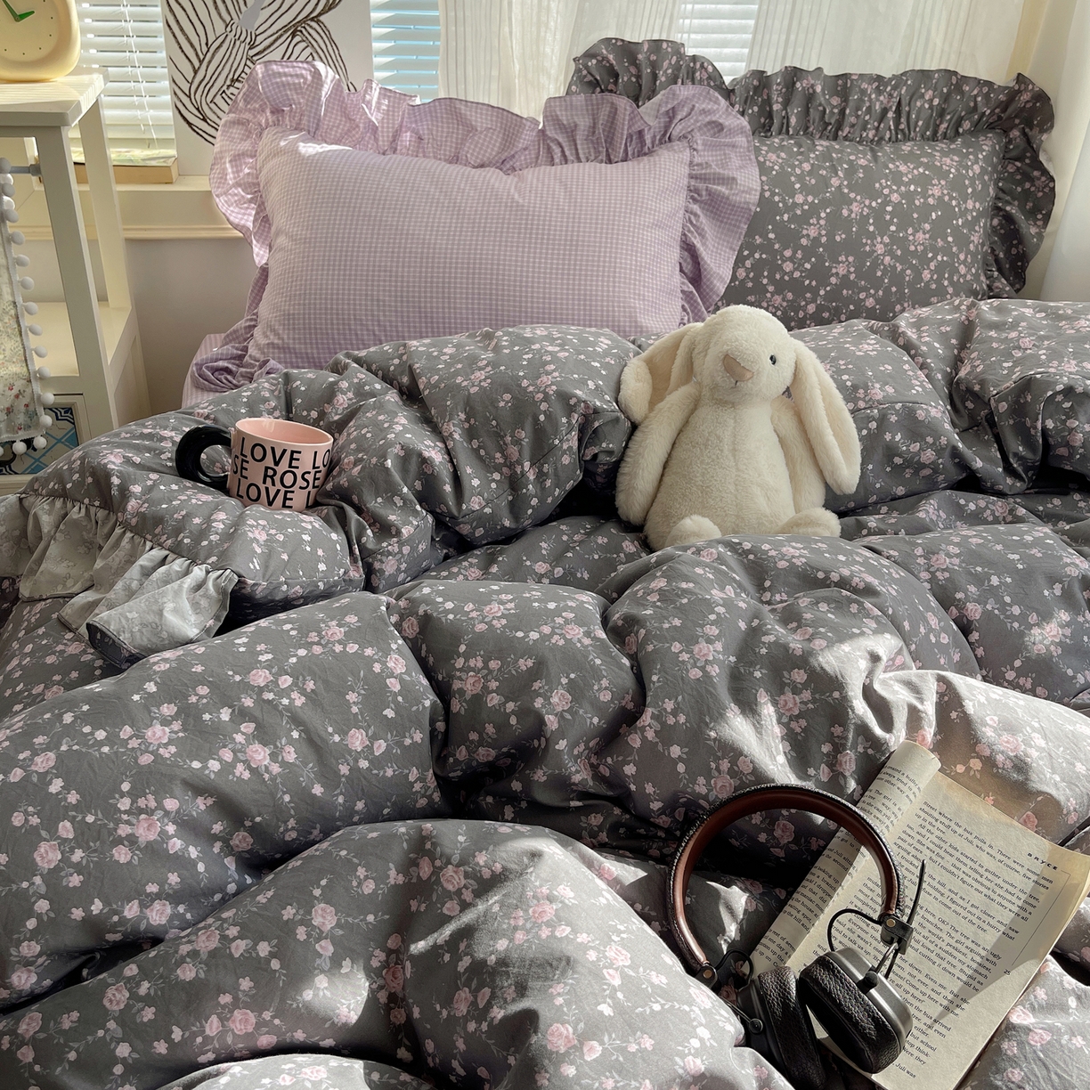 91家纺网 家纺一手货源 找家纺 三朵家纺 2026新款A类云柔水洗棉韩版法式花边云朵棉四件套 罗逸维绿