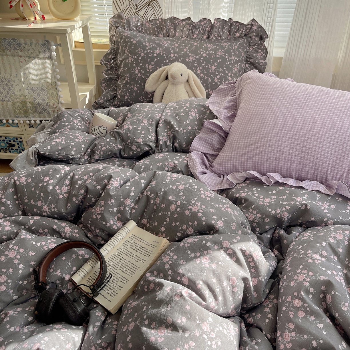 91家纺网 家纺一手货源 找家纺 三朵家纺 2026新款A类云柔水洗棉韩版法式花边云朵棉四件套 罗逸维绿