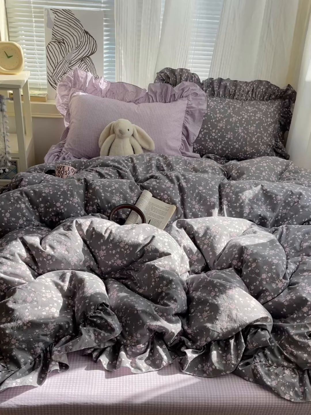 91家纺网 家纺一手货源 找家纺 三朵家纺 2026新款A类云柔水洗棉韩版法式花边云朵棉四件套 罗逸维绿