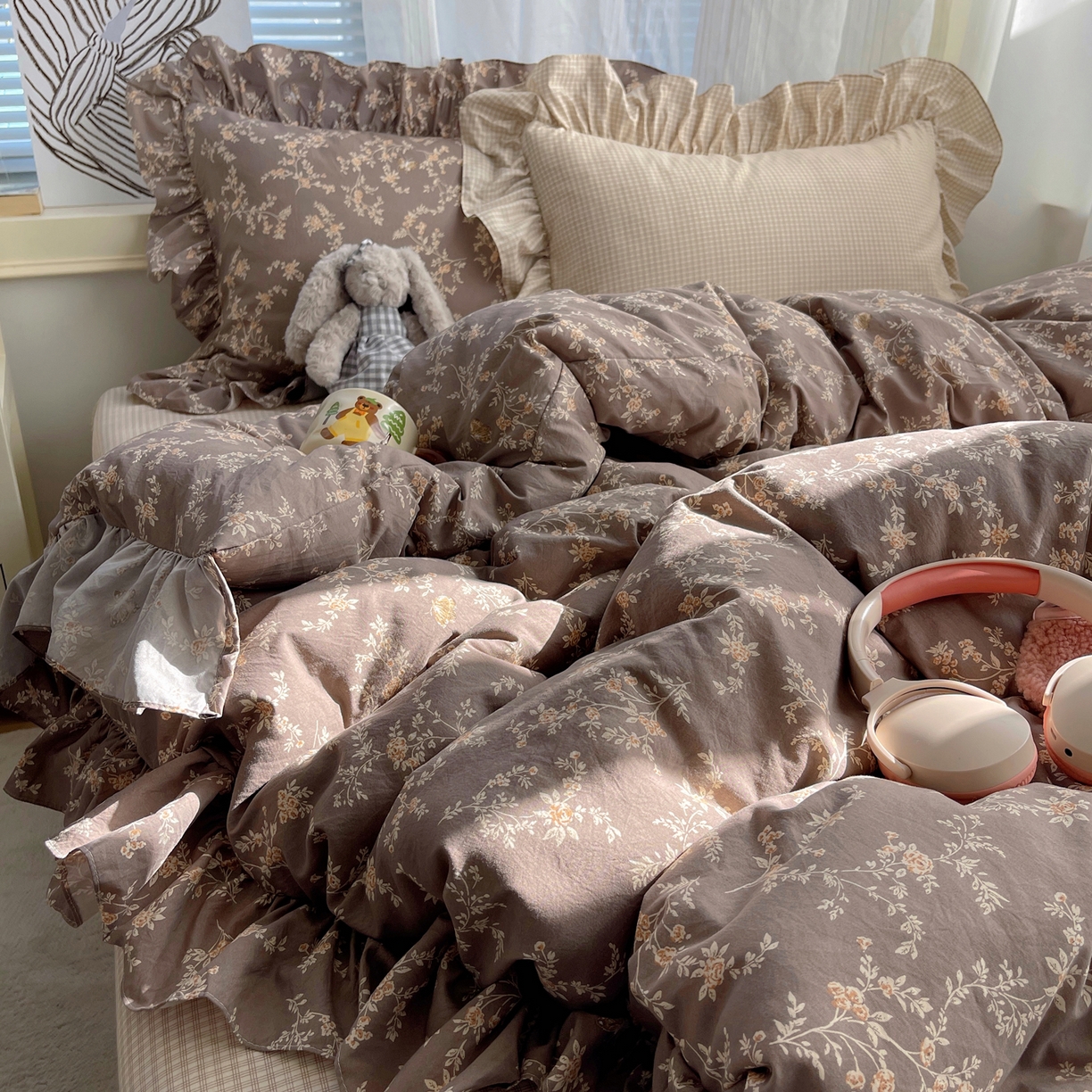 91家纺网 家纺一手货源 找家纺 三朵家纺 2026新款A类云柔水洗棉韩版法式花边云朵棉四件套 如漫