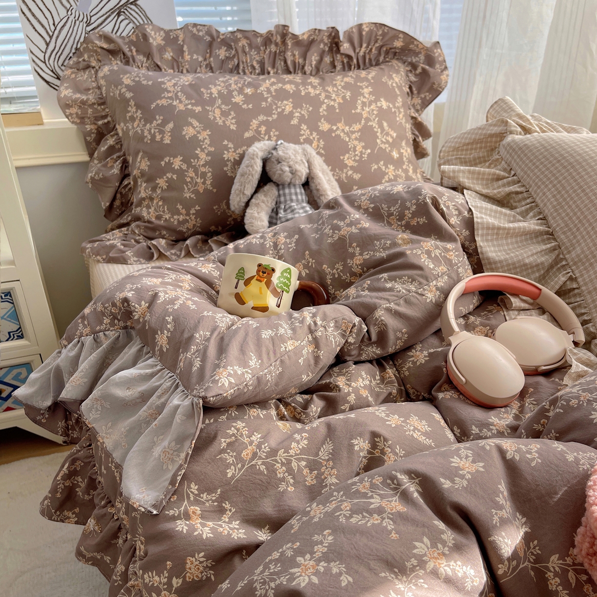 91家纺网 家纺一手货源 找家纺 三朵家纺 2026新款A类云柔水洗棉韩版法式花边云朵棉四件套 如漫