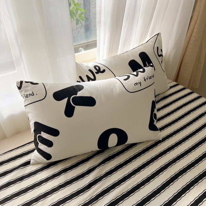 91家纺网 家纺一手货源 找家纺 曼之夏 2026新款全棉印花花卉四件套 奶油字母