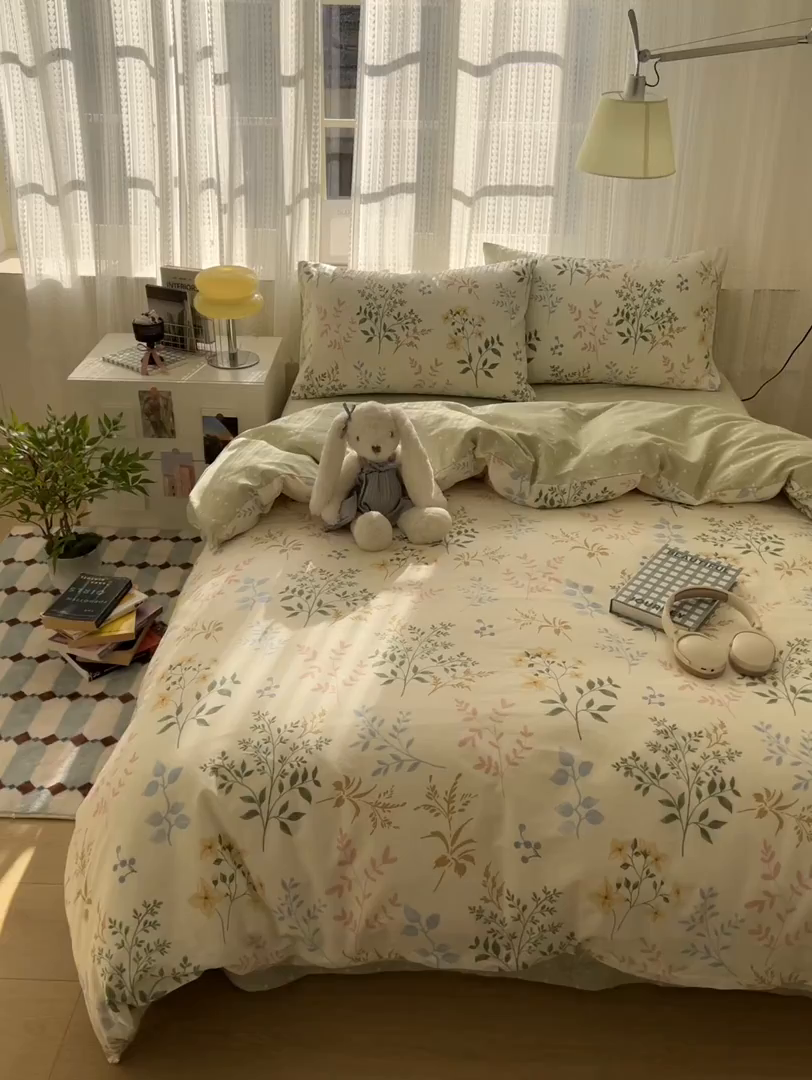 91家纺网 家纺一手货源 找家纺 曼之夏 2026新款全棉印花花卉四件套 七彩集