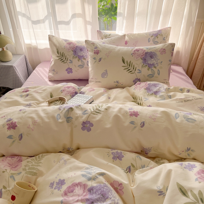 91家纺网 家纺一手货源 找家纺 曼之夏 2026新款全棉印花花卉四件套 晴空