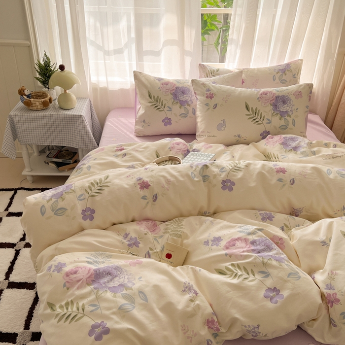 91家纺网 家纺一手货源 找家纺 曼之夏 2026新款全棉印花花卉四件套 晴空