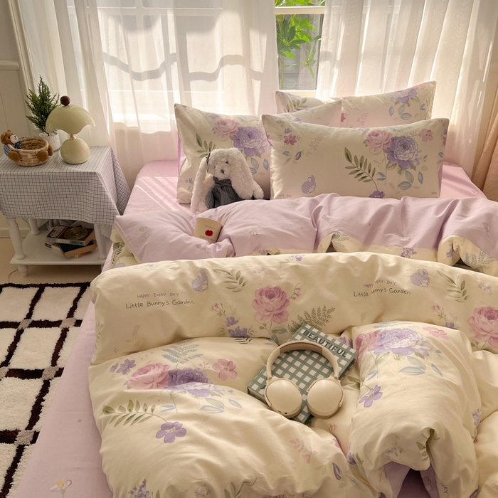 91家纺网 家纺一手货源 找家纺 曼之夏 2026新款全棉印花花卉四件套 晴空