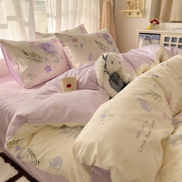 91家纺网 家纺一手货源 找家纺 曼之夏 2026新款全棉印花花卉四件套 晴空