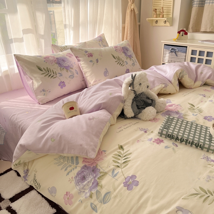 91家纺网 家纺一手货源 找家纺 曼之夏 2026新款全棉印花花卉四件套 晴空