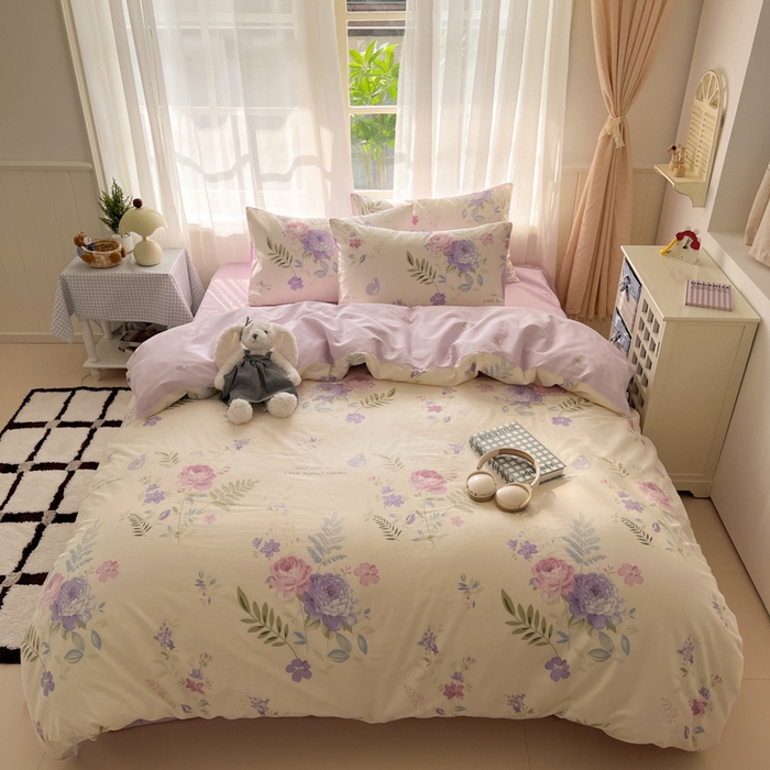 91家纺网 家纺一手货源 找家纺 曼之夏 2026新款全棉印花花卉四件套 晴空