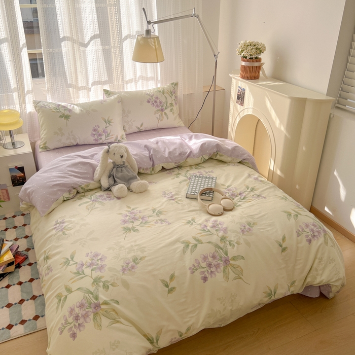 91家纺网 家纺一手货源 找家纺 曼之夏 2026新款全棉印花花卉四件套 天逸云舒