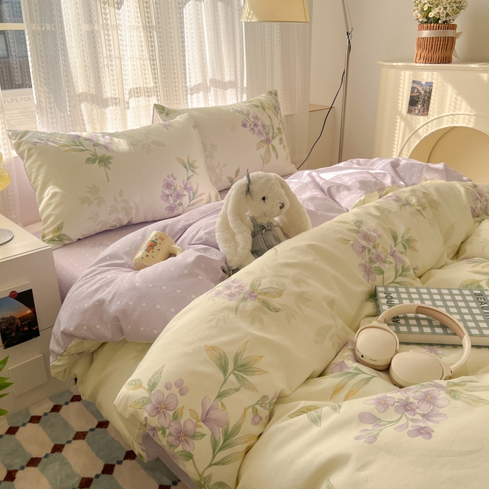 91家纺网 家纺一手货源 找家纺 曼之夏 2026新款全棉印花花卉四件套 天逸云舒