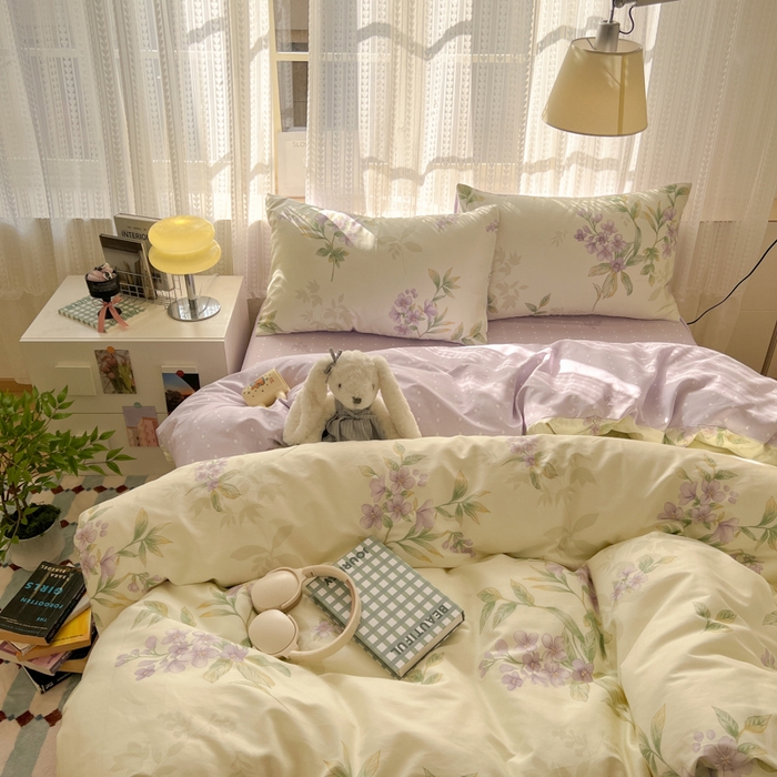 91家纺网 家纺一手货源 找家纺 曼之夏 2026新款全棉印花花卉四件套 天逸云舒