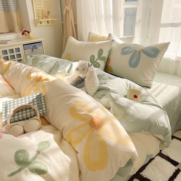 曼之夏 2026新款全棉印花花卉四件套 五彩花朵