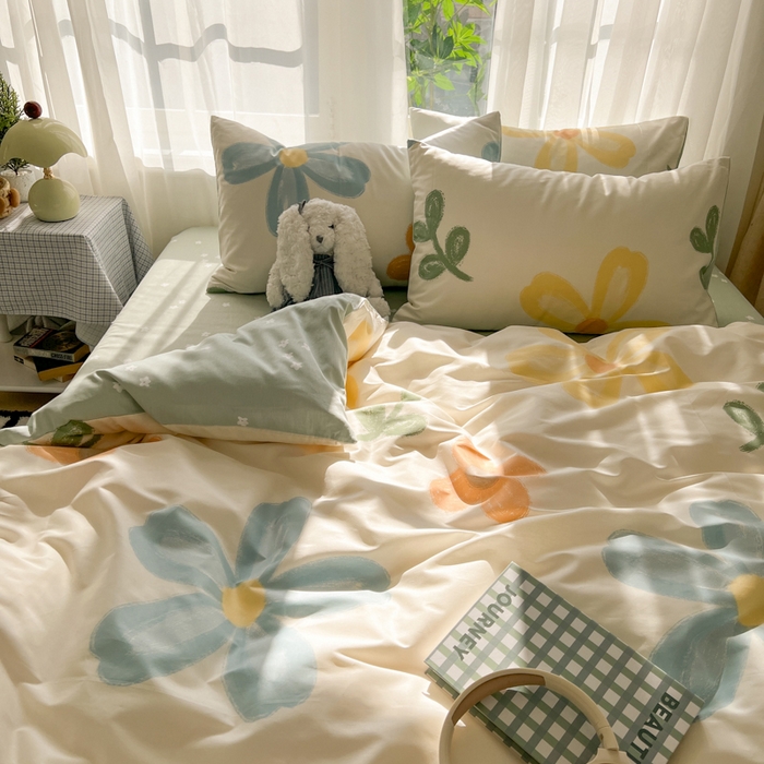 91家纺网 家纺一手货源 找家纺 曼之夏 2026新款全棉印花花卉四件套 五彩花朵