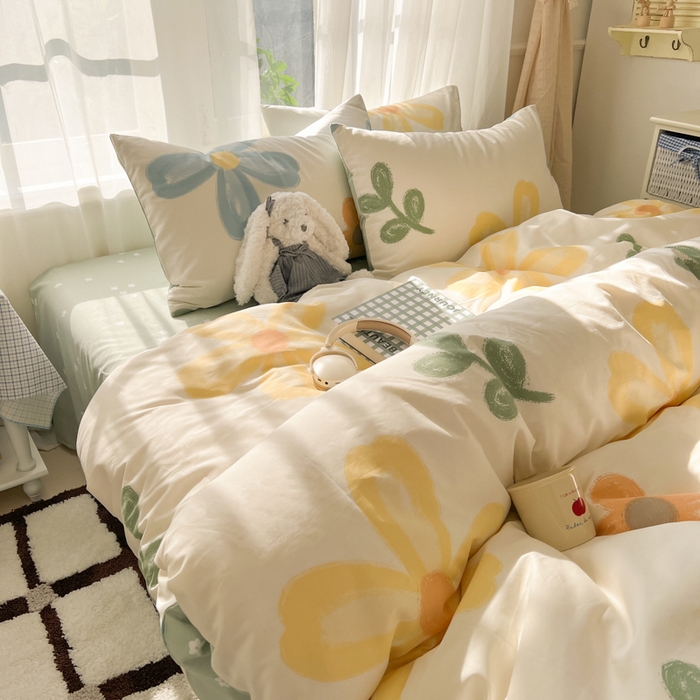 91家纺网 家纺一手货源 找家纺 曼之夏 2026新款全棉印花花卉四件套 五彩花朵