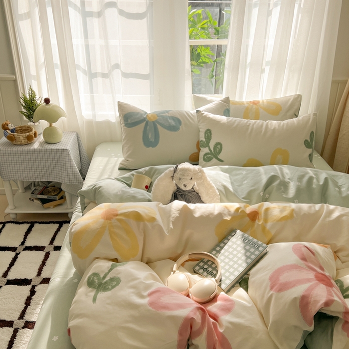 91家纺网 家纺一手货源 找家纺 曼之夏 2026新款全棉印花花卉四件套 五彩花朵