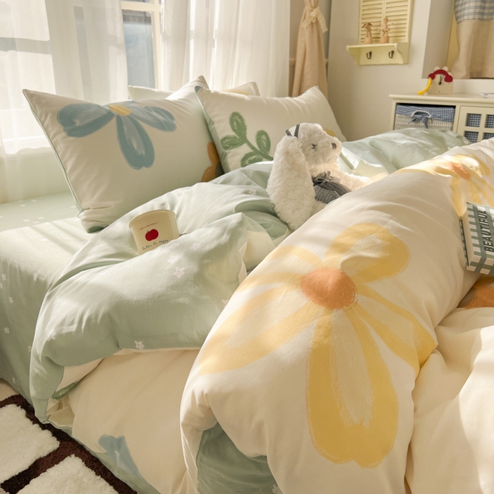 91家纺网 家纺一手货源 找家纺 曼之夏 2026新款全棉印花花卉四件套 五彩花朵