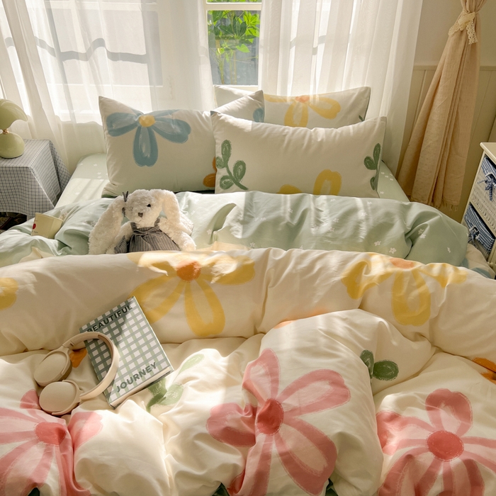 91家纺网 家纺一手货源 找家纺 曼之夏 2026新款全棉印花花卉四件套 五彩花朵