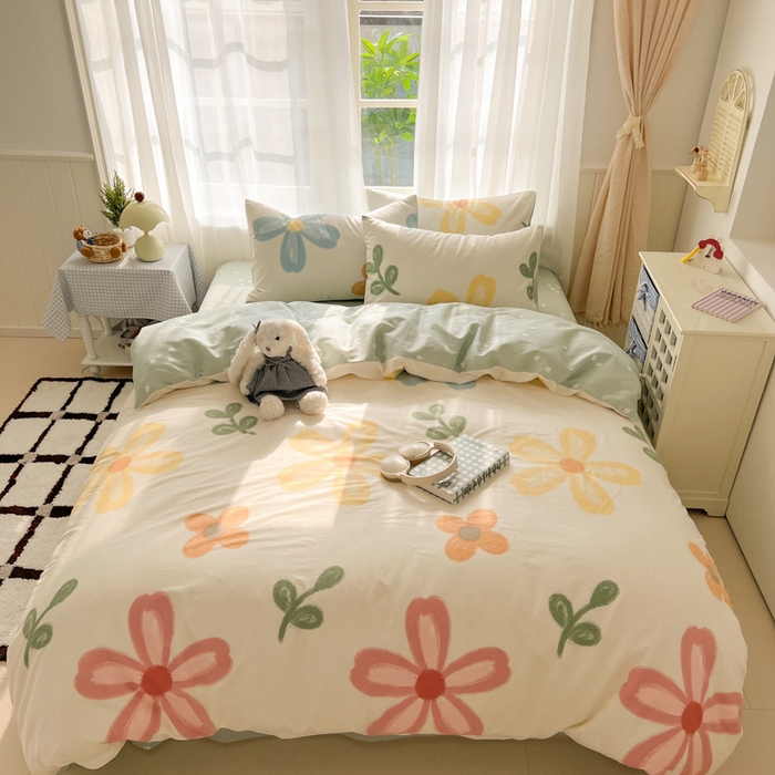 91家纺网 家纺一手货源 找家纺 曼之夏 2026新款全棉印花花卉四件套 五彩花朵