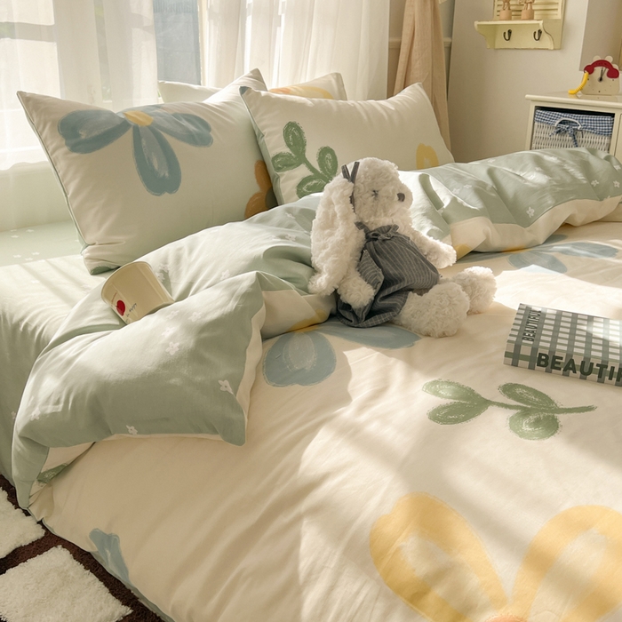 91家纺网 家纺一手货源 找家纺 曼之夏 2026新款全棉印花花卉四件套 五彩花朵