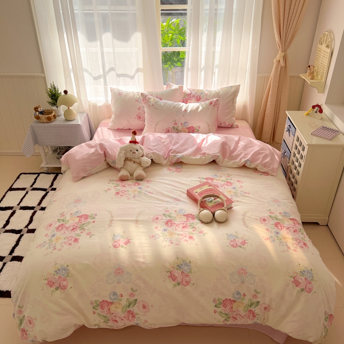 91家纺网 家纺一手货源 找家纺 曼之夏 2026新款全棉印花花卉四件套 雅香伊人