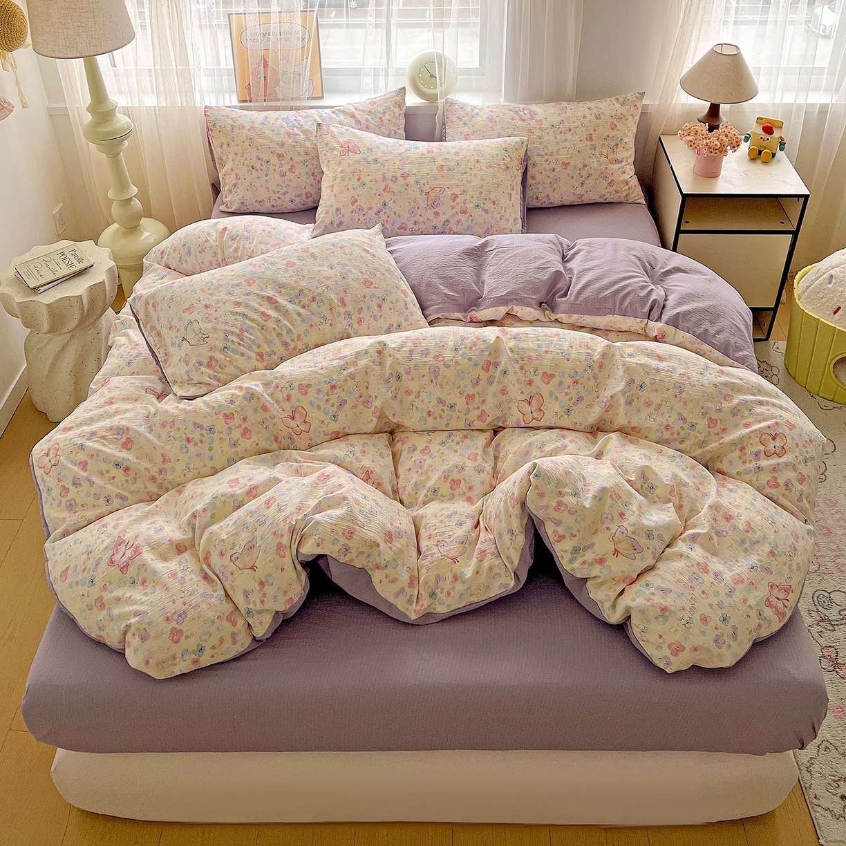 91家纺网 家纺一手货源 找家纺 （总）灿哈 2026新款双层纱木棉水洗棉单品套件