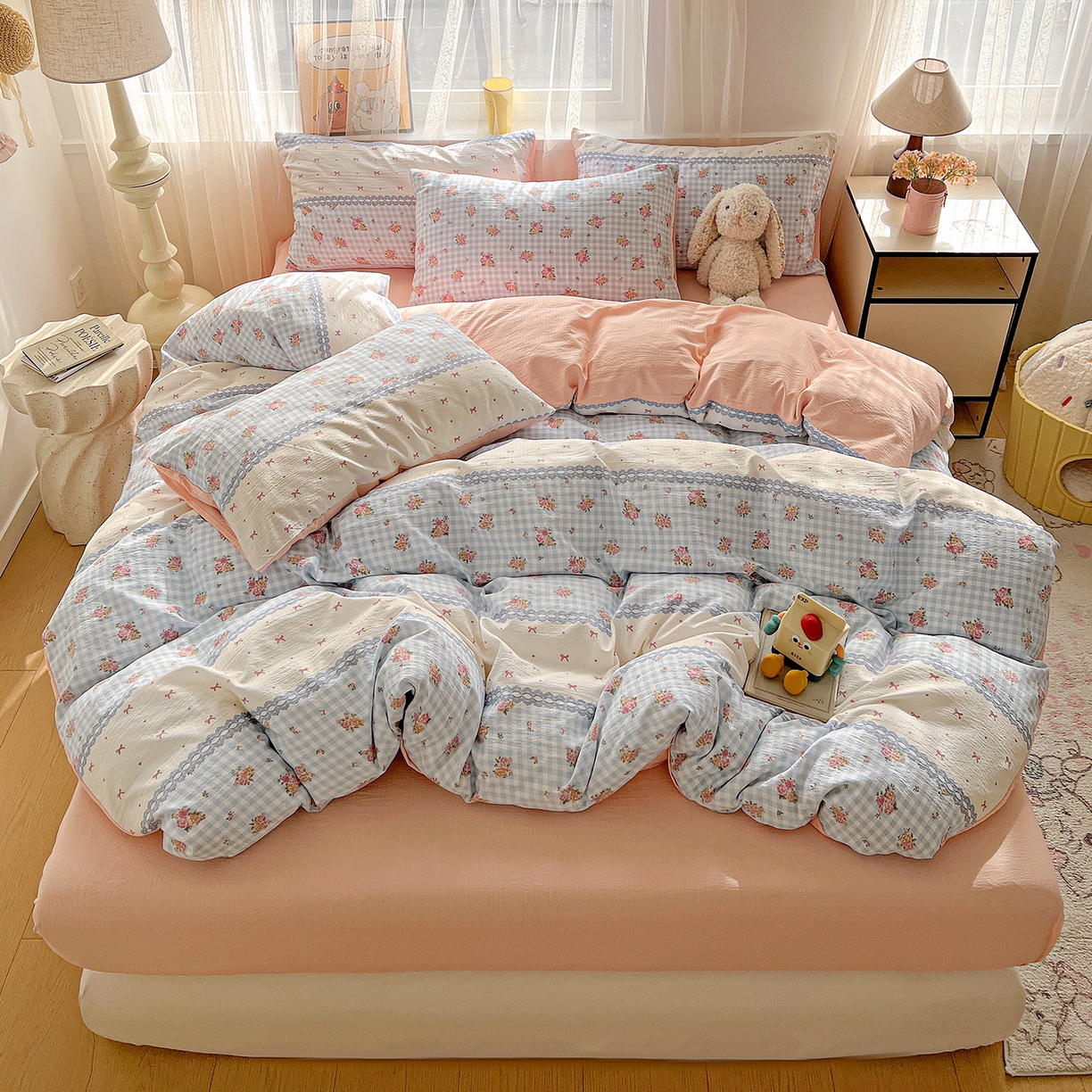 91家纺网 家纺一手货源 找家纺 （总）灿哈 2026新款双层纱木棉水洗棉单品套件