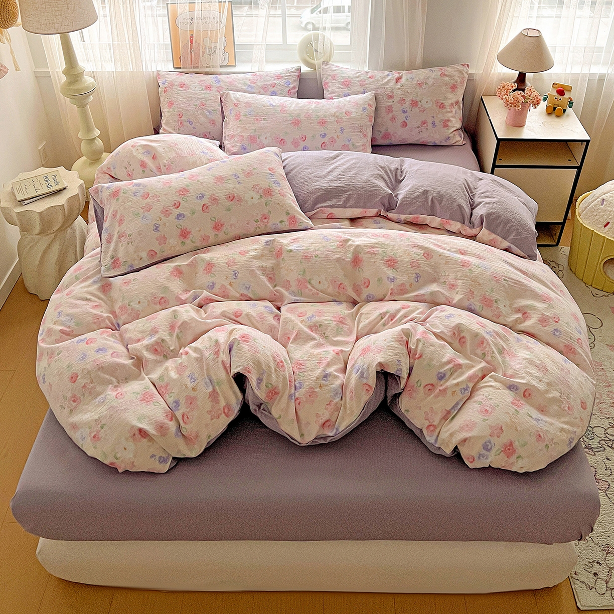 91家纺网 家纺一手货源 找家纺 （总）灿哈 2026新款双层纱木棉水洗棉单品套件