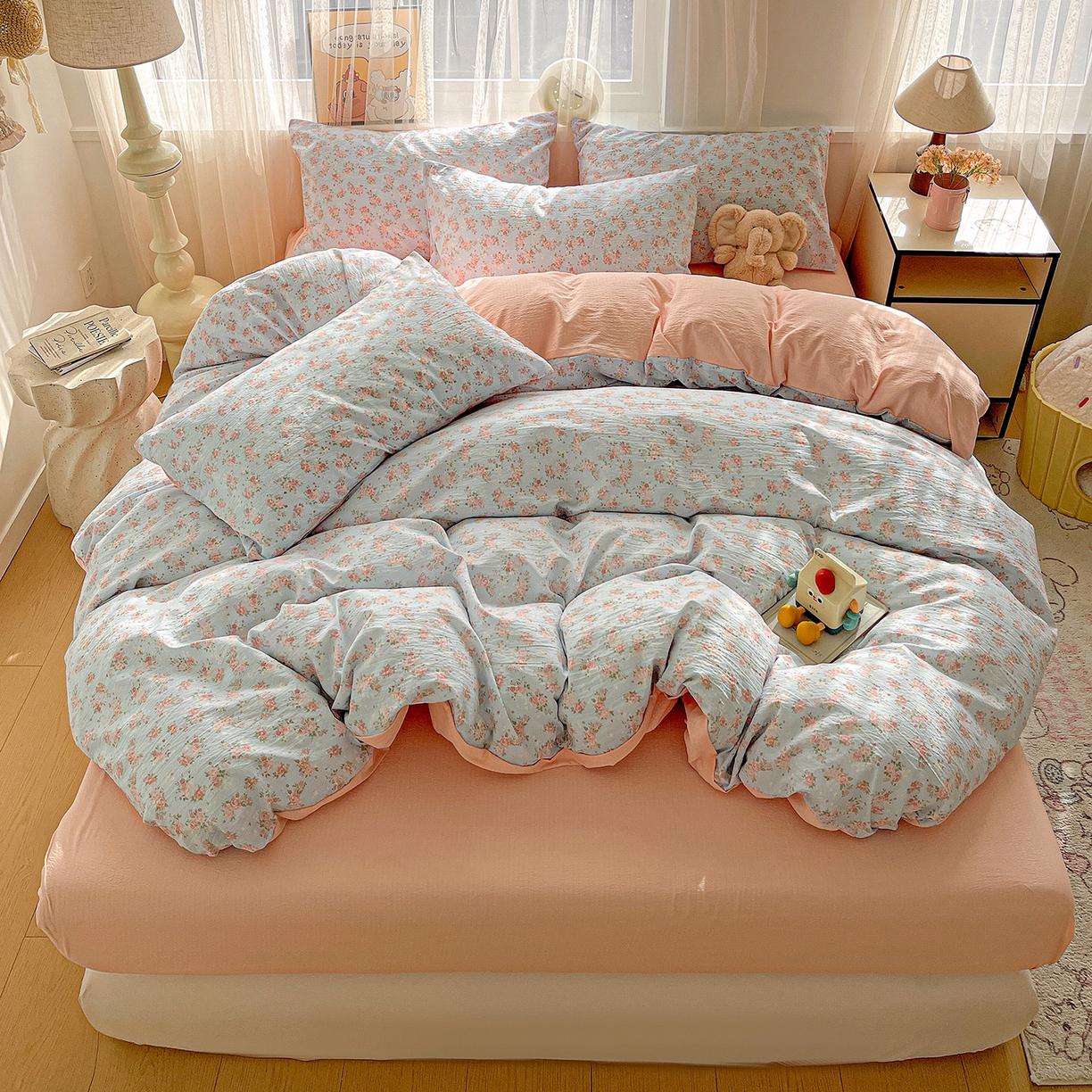 91家纺网 家纺一手货源 找家纺 （总）灿哈 2026新款双层纱木棉水洗棉单品套件