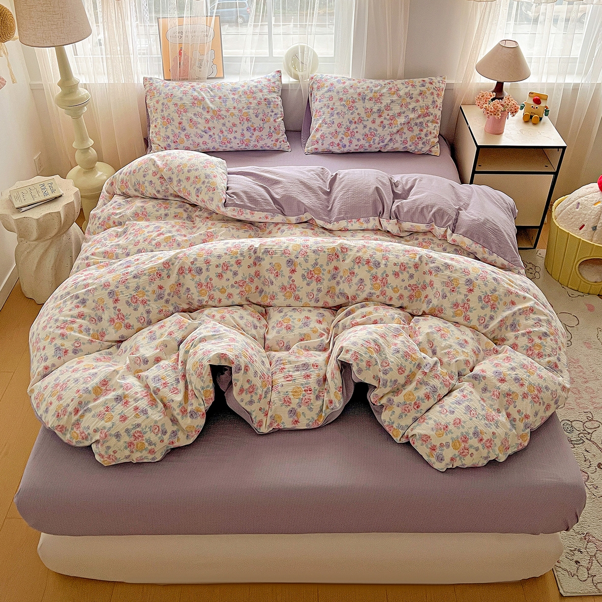 91家纺网 家纺一手货源 找家纺 （总）灿哈 2026新款双层纱木棉水洗棉单品套件