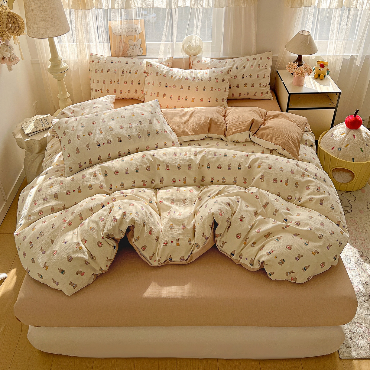 91家纺网 家纺一手货源 找家纺 （总）灿哈 2026新款双层纱木棉水洗棉单品套件