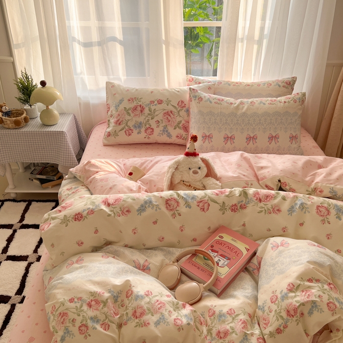 91家纺网 家纺一手货源 找家纺 曼之夏 2026新款全棉印花花卉四件套 幽若