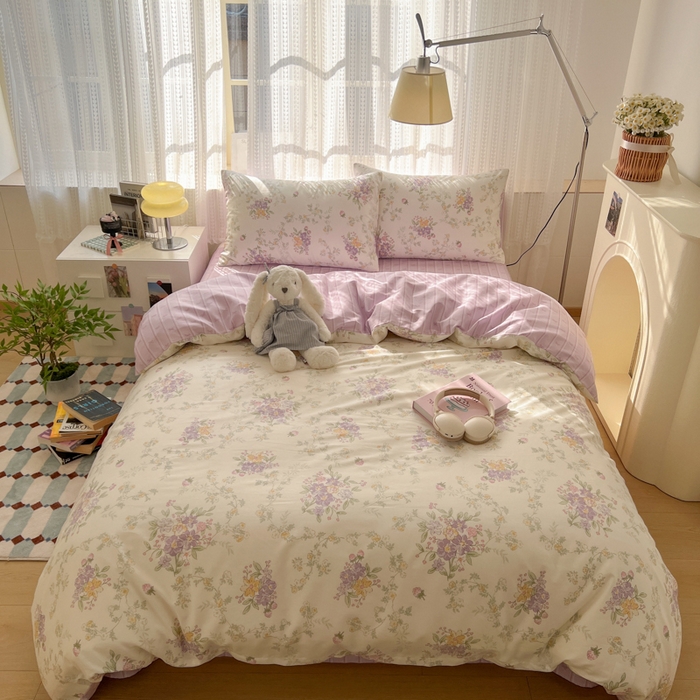 91家纺网 家纺一手货源 找家纺 曼之夏 2026新款全棉印花花卉四件套 栀夏海棠