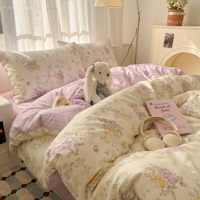 91家纺网 家纺一手货源 找家纺 曼之夏 2026新款全棉印花花卉四件套 栀夏海棠