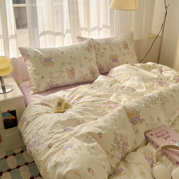 91家纺网 家纺一手货源 找家纺 曼之夏 2026新款全棉印花花卉四件套 栀夏海棠