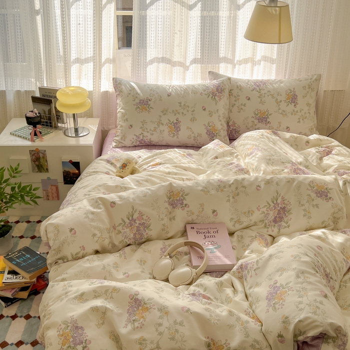 91家纺网 家纺一手货源 找家纺 曼之夏 2026新款全棉印花花卉四件套 栀夏海棠