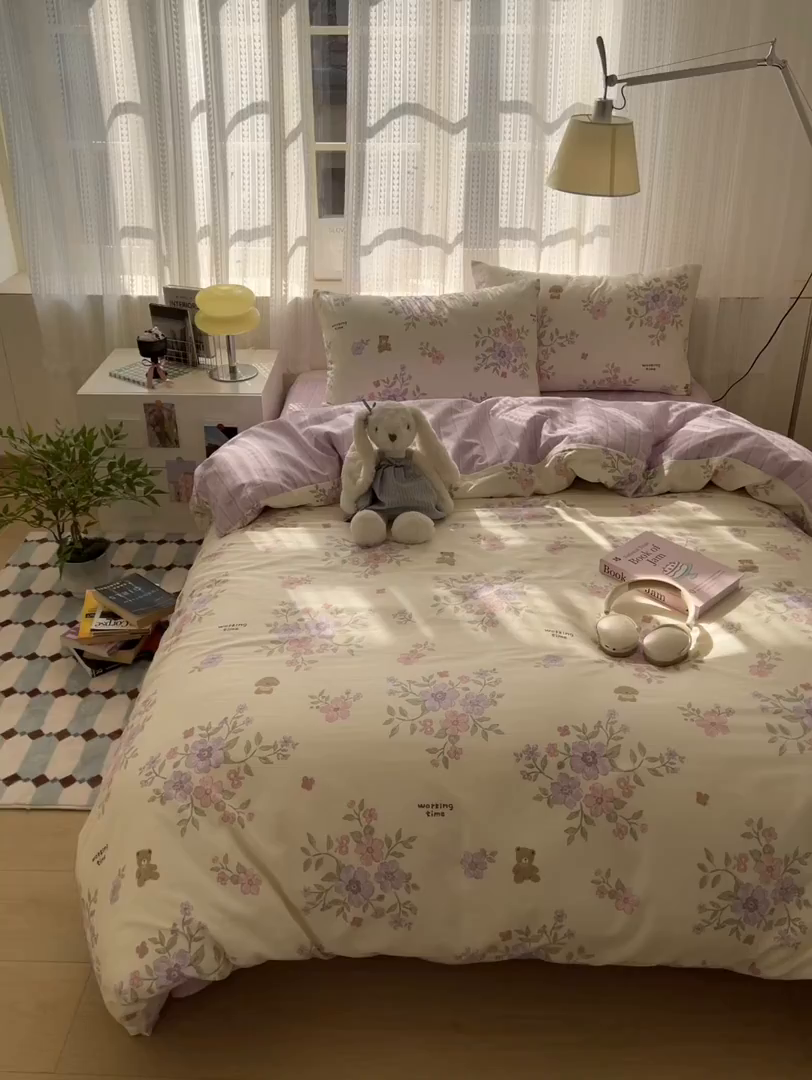 91家纺网 家纺一手货源 找家纺 曼之夏 2026新款全棉印花花卉四件套 栀夏海棠