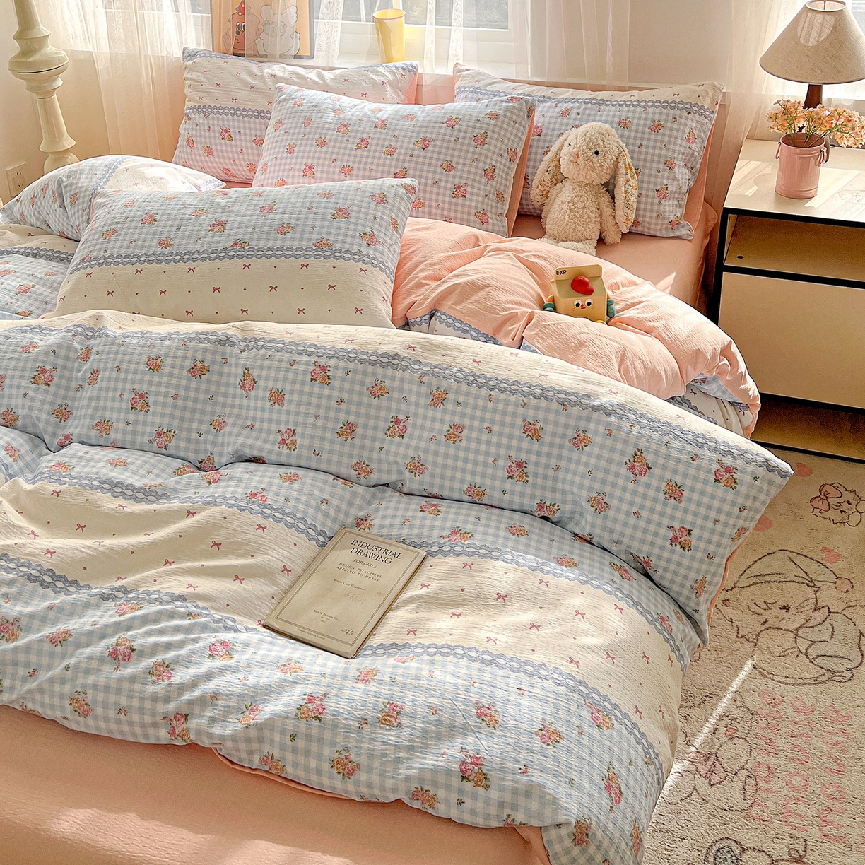 91家纺网 家纺一手货源 找家纺 （总）灿哈 2026新款双层纱木棉水洗棉单品套件