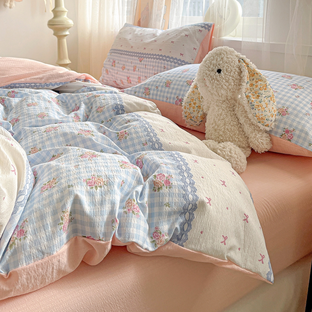 91家纺网 家纺一手货源 找家纺 （总）灿哈 2026新款双层纱木棉水洗棉单品套件