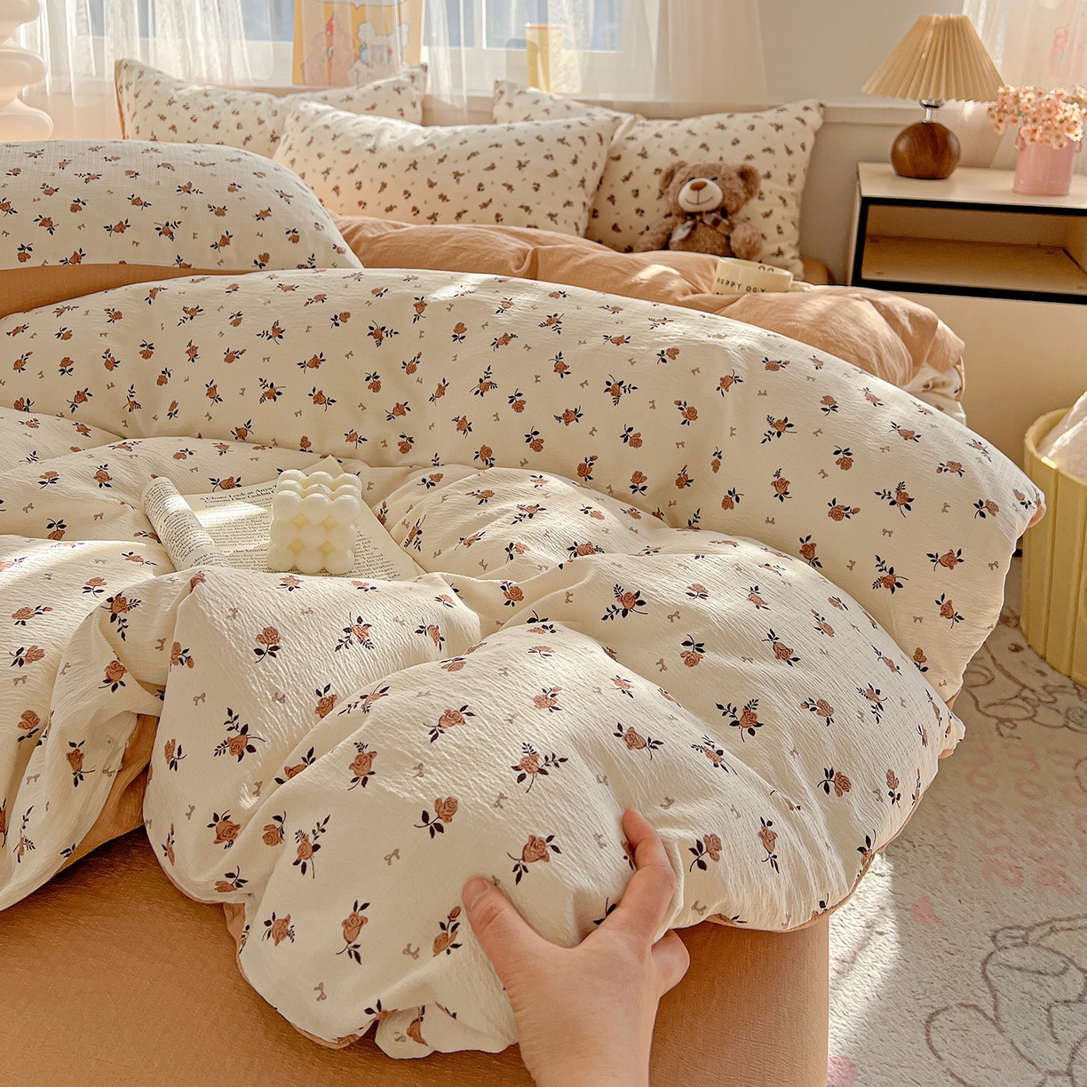 91家纺网 家纺一手货源 找家纺 灿哈 2026新款双层纱木棉水洗棉单品套件