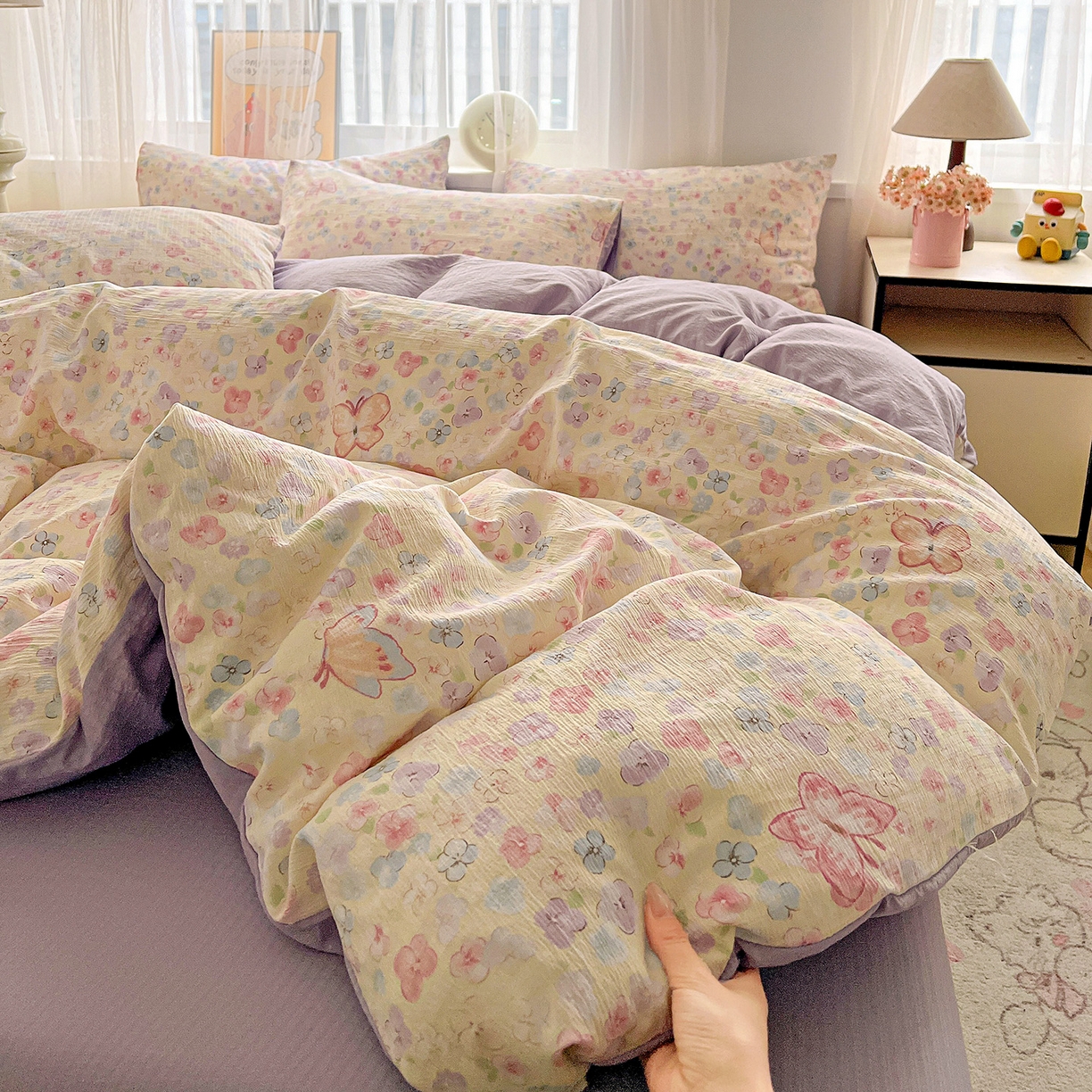 91家纺网 家纺一手货源 找家纺 灿哈 2026新款双层纱木棉水洗棉单品套件