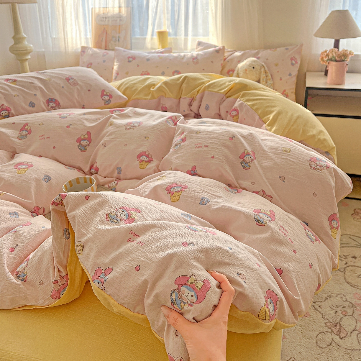 91家纺网 家纺一手货源 找家纺 灿哈 2026新款双层纱木棉水洗棉单品套件