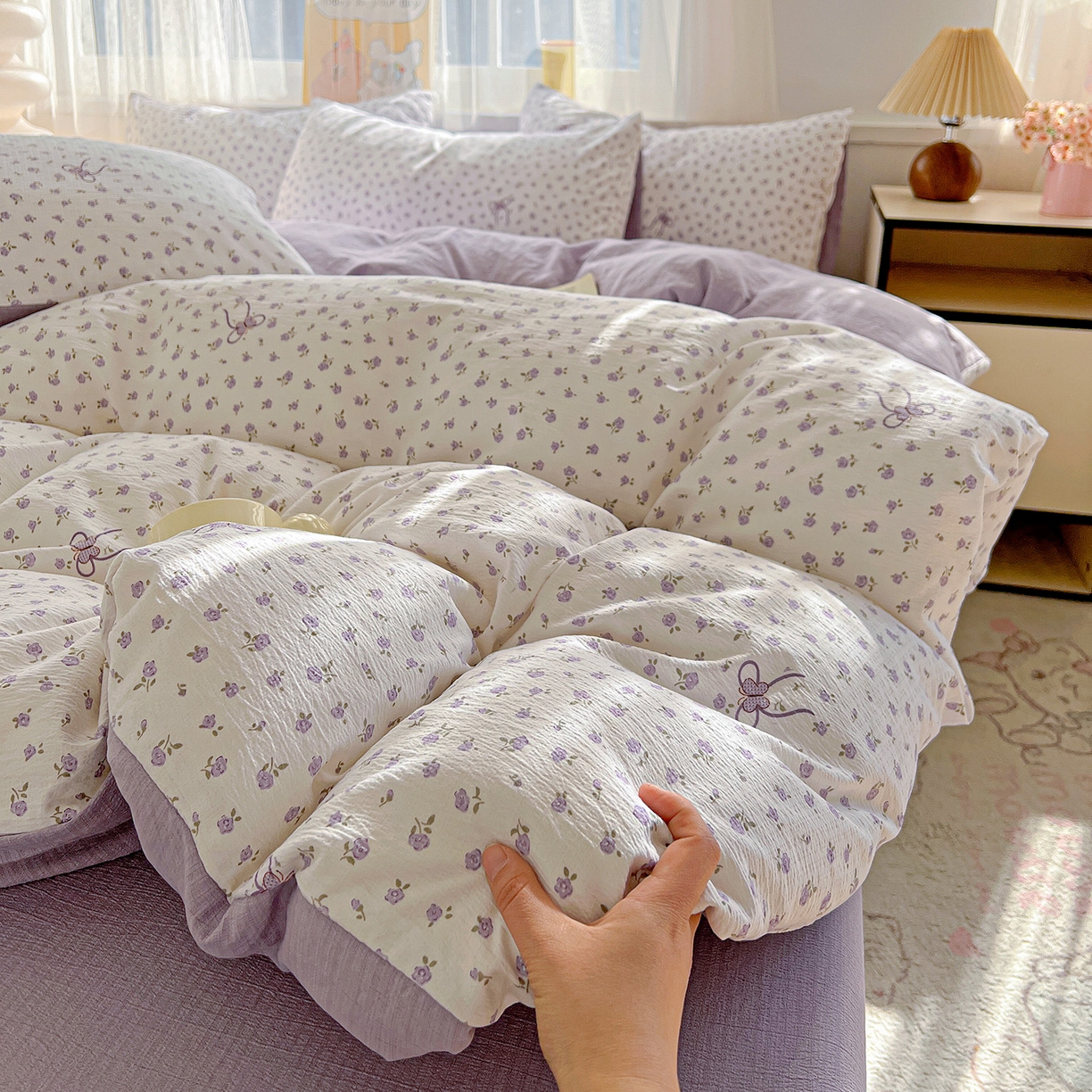 91家纺网 家纺一手货源 找家纺 灿哈 2026新款双层纱木棉水洗棉单品套件