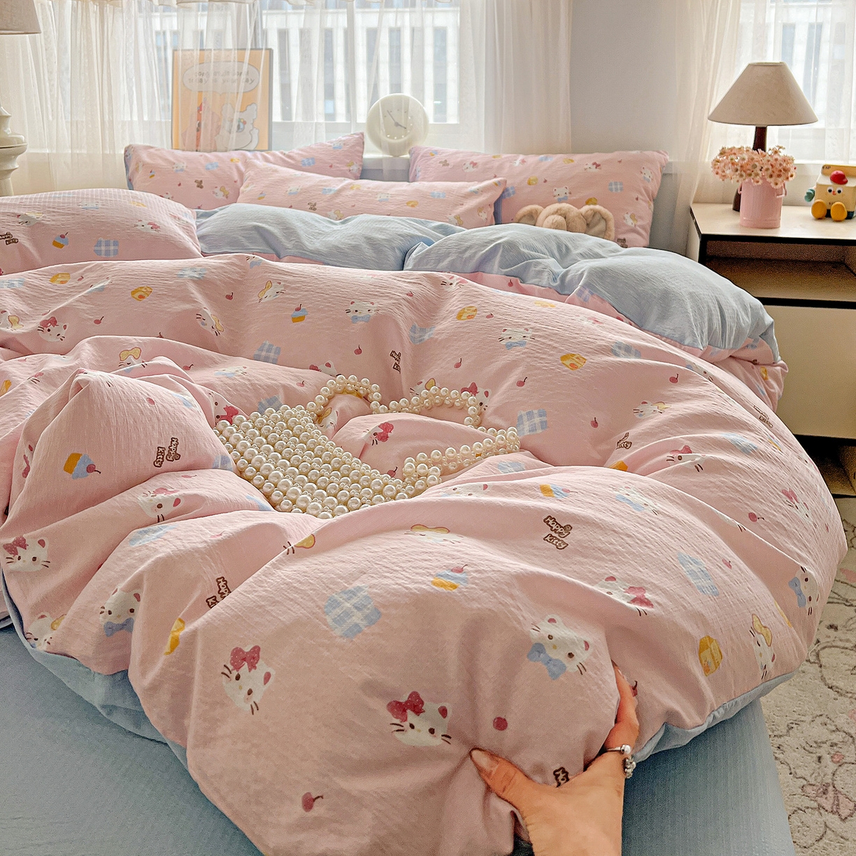 91家纺网 家纺一手货源 找家纺 灿哈 2026新款双层纱木棉水洗棉单品套件