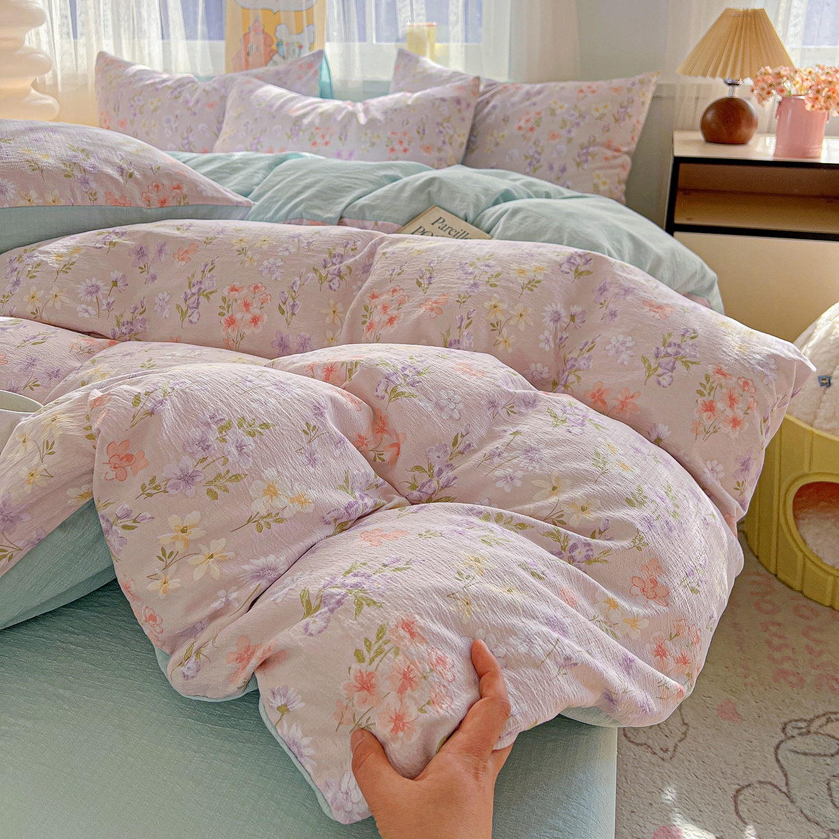 91家纺网 家纺一手货源 找家纺 灿哈 2026新款双层纱木棉水洗棉单品套件